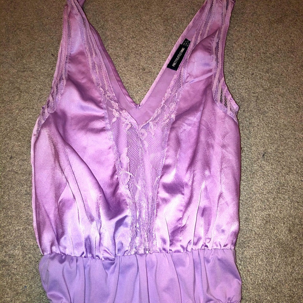 Purple satin and lace bodysuit